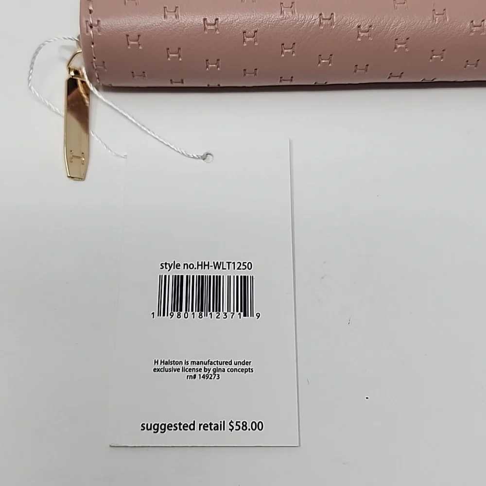 Halston Rose Gold Logo Zip Around and Button Wallet
